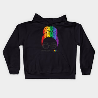 Proud Mom Messy Hair Bun Lgbtq Rainbow Flag Gay Pride Kids Hoodie